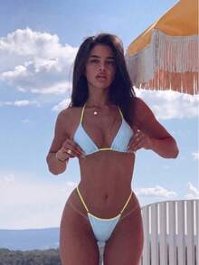 女款優雅條紋掛脖式泳衣套裝，適合夏季，春/夏海灘度假、海邊活動與度假穿著的理想選擇 - 彩色 - 查看 8