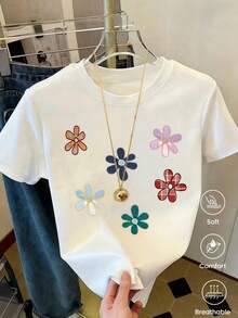 Camiseta de manga corta de moda para primavera y verano de 2026, hecha en México, 180 gramos. Estampado de dibujos animados, modelo de pareja, apta para uso interior o exterior - Blanco - Ver 1