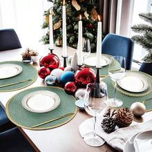 15 Inch Green Round Woven Placemat Set (6/4/1), Washable, Wipeable, Easy To Clean, Heat Resistant, Suitable For Holiday Parties, Indoor And Outdoor Daily Use. Bohemian Style Paper Round Placemat Home Kitchen Table Woven Non-Slip Mat Solid Color Bowl Plate Cup Mat Suitable For Holiday Gatherings, Birthday Parties, Wedding Banquets, Coffee Table Mat, Home Decor Spring/Summer/Autumn/Winter Decoration - Green - View 4