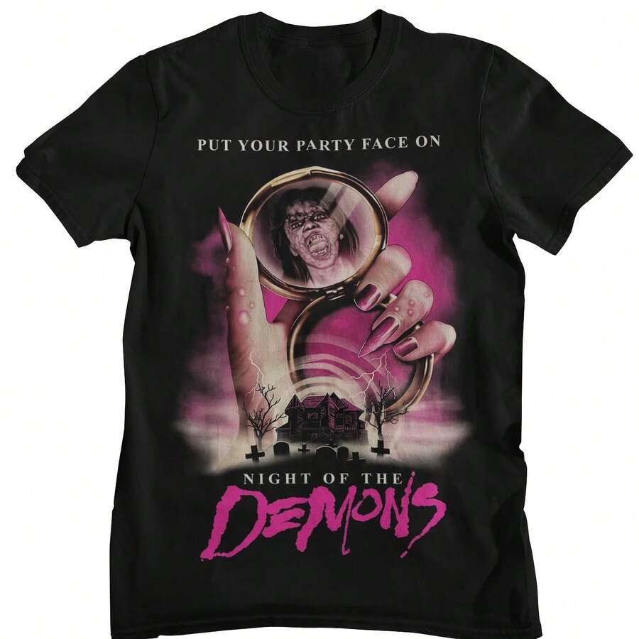 Camiseta con gráfico de película de terror retro Night Of The Demons para hombre y mujer, ropa informal de algodón para calle - Multicolor - Ver 1