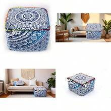 CRAFT KALA Square Mandala Handblock Print Cotton Ottoman Poufs Unstuffed-Square Floor Cushion Footrest Cover for Living Room Bedroom Size: 18 X 18 X 18 Inches - como en la imagen - Ver 1