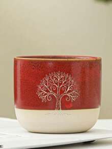 1pc Vintage Kiln-Changed Tree Of Life Ceramic Cup, Saudi Coffee Cup, Handmade Textured Premium Finish, Multiple Colors Available, Large Capacity Water Cup Mug, Exotic Totem Design, Suitable For Middle Eastern Home Style, Great For Tea And Coffee, Practical And Beautiful - Multicolor - View 14