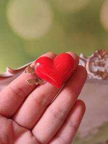 1pc/2pcs Elegant Heart-Shaped Button Decor, Shirt Button Cover Clip-On Button Decoration, Fashion Crystal Cufflinks Suitable For Tuxedo And Wedding Dress Decoration - Red - View 5