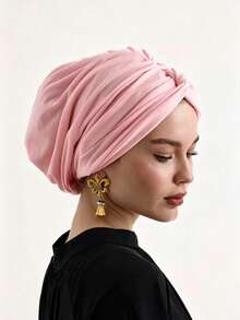 1pc Women's Classic Solid Color Chemo Turban Hat, High Elasticity, Pleated Design, Anti-Slip, Breathable, Multi-Layer Pleats For Fuller Look, Perfect For Hijab Wear, Soft & Skin-Friendly Modal Knit Fabric, Suitable For Daily Wear For Dress - Coffee Brown - View 33