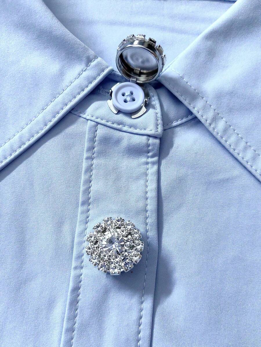 2pcs Shirt Round Rhinestone Cufflink Sets, Flower Cufflink Clip-On Buttons, Suitable For Dress, Wedding, Gown Decoration Buttons, Clothing Accessories Gift - Silver - View 1