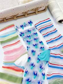 1/3 Summer New Contrast Color Striped Dopamine Comfortable Breathable Mid-Calf Socks - Multicolor - View 5