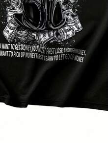 Men's Plus Size Casual Short Sleeve-Shirt Black Cotton Graphic Print Round Neck Loose Fit Comfortable Summer Daily Versatile Party - 黑色 - 查看 5