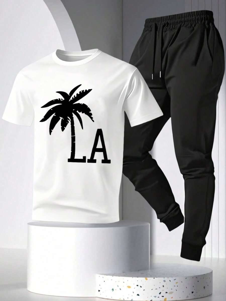 Ropa deportiva informal, que incluye una camiseta estampada (los pantalones son solo para fines estéticos), enviada desde México, fácil de poner y quitar. - Blanco - Ver 1