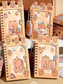 1 pieza Cuaderno de espiral con líquido de arena movediza y diseño de capibara, cuaderno atractivo para estudiantes de primaria, estilo aleatorio, regalo de regreso a clases - Multicolor - Ver 4