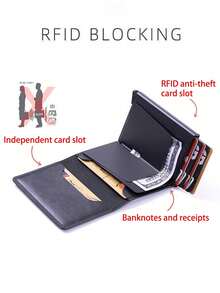 1 chiếc ví đựng thẻ chống trộm RFID tự động bật lên dành cho nam, hộp kim loại hợp kim nhôm PU nhiều ngăn đựng thẻ, màu bạc, thích hợp cho thanh thiếu niên, hoạt động thể thao ngoài trời mùa hè, kỳ nghỉ, quà tặng tốt nghiệp hoặc phụ kiện sinh nhật. - Một cỡ - Xem 6