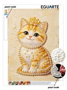Golden Kitten Pearl Painting, Frameless DIY Hand-Bonded Creative Set, Suitable For Bedroom Decoration, Living Room Painting, Room Decoration And Artwork. - A - View 1