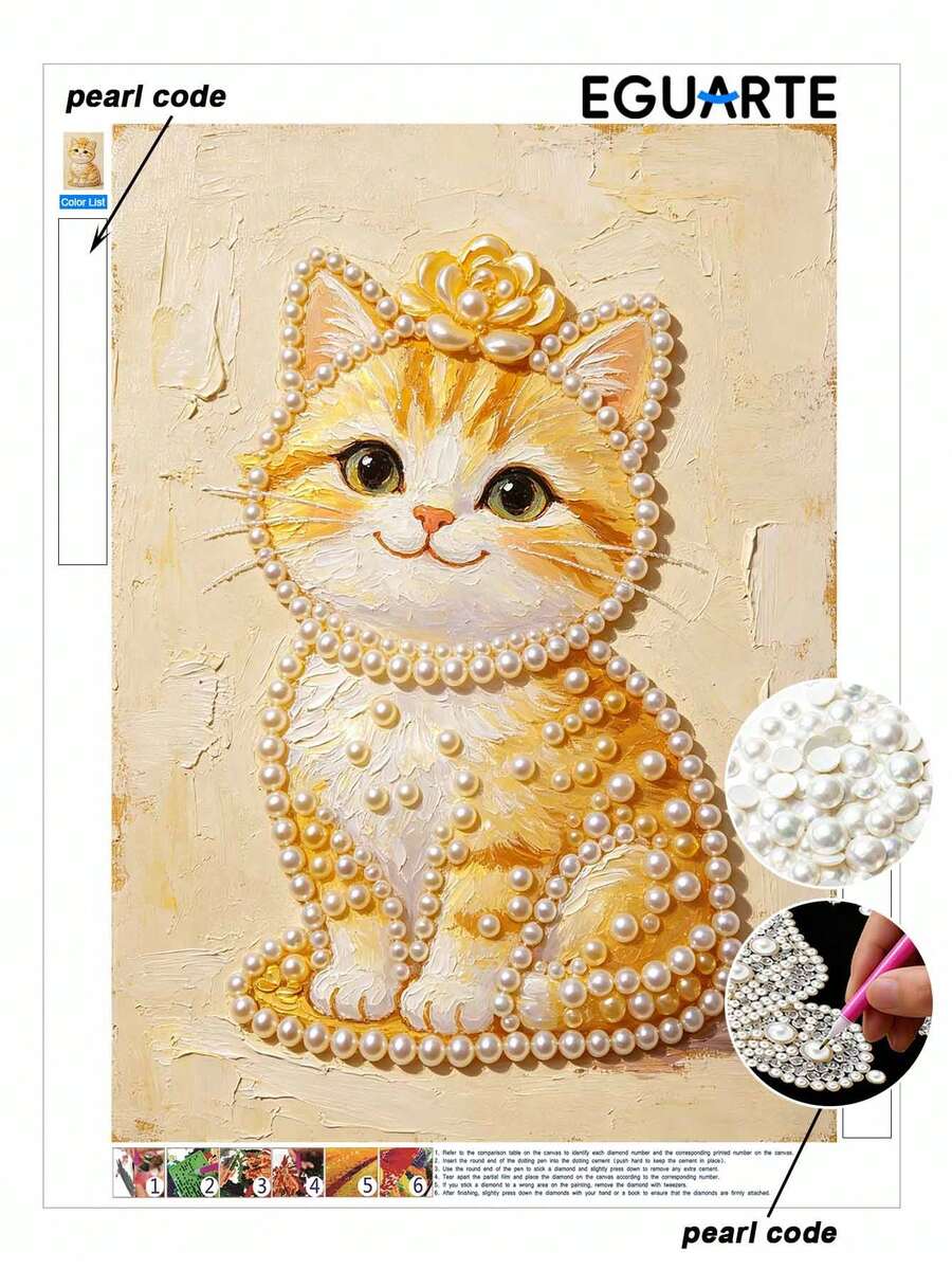 Golden Kitten Pearl Painting, Frameless DIY Hand-Bonded Creative Set, Suitable For Bedroom Decoration, Living Room Painting, Room Decoration And Artwork. - A - View 1