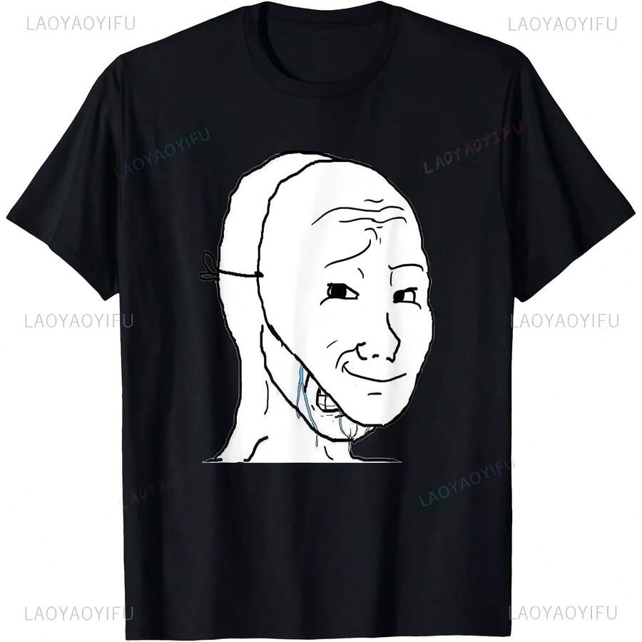 Frustrated I AM FINE Wojak Meme Short Sleeve T-Shirt Harajuku Casual Fashion Loose Casual Clothing Men's T-Shirt Comfort Breathable T-Shirts - 彩色 - 查看 1