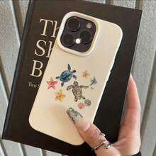 1pc TPU Material Fresh Sea Turtle Shell Ocean Pattern Phone Case Compatible With IPhone 17 Pro Max/17/16 Pro Max/15/13/12/11/ S20 FE/A15/S24/A55/ Note 11/Note 12/Note 13 Pro Full Coverage Shockproof Soft Protective Cover - White - View 3
