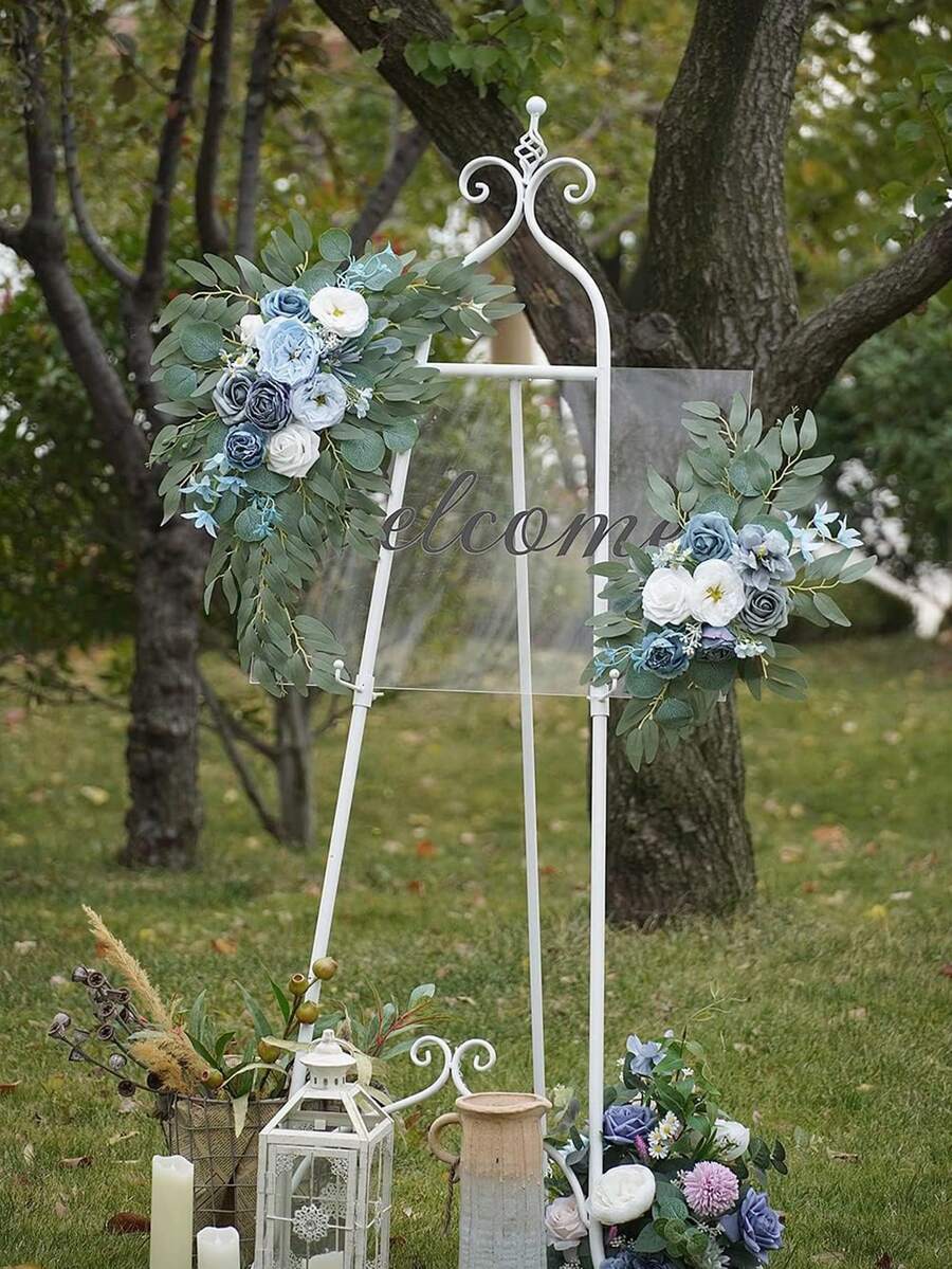 2件裝人造花,婚禮歡迎拱門裝飾花,婚禮接待儀式標牌,美學房間裝飾,家居裝飾 - 藍色 - 查看 1
