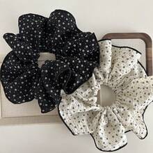 Korean-Style Fabric Floral Large Scrunchie, Elegant Polka Dot Edged Hair Tie,Stylish Versatile Hair Flower Accessory, Dot Pattern Polyester Scrunchie - Multicolor - View 8
