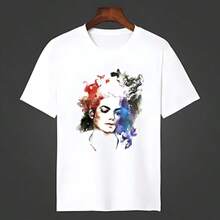 Unisex 100% Cotton T-Shirt With A  Print, Y2K Style, Crew Neck, Short Sleeves, For Men And Women. Hip-Hop Fashion T-Shirt. Gifts For Fans. - 白色 - 查看 1