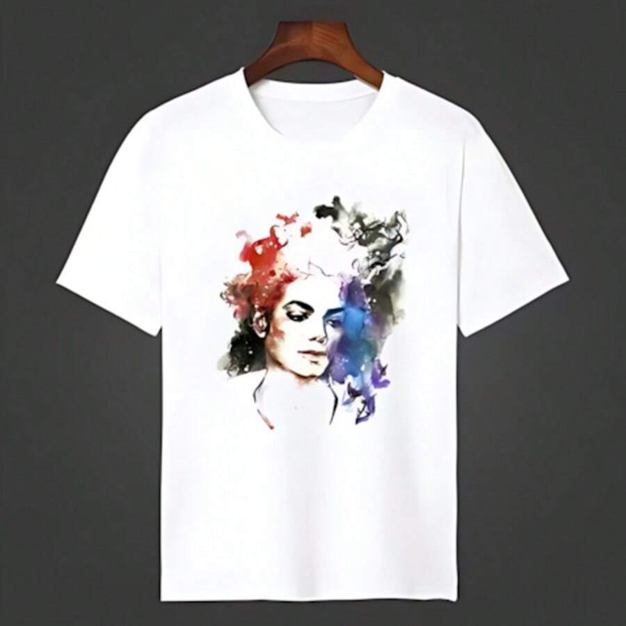 Unisex 100% Cotton T-Shirt With A Print, Y2K Style, Crew Neck, Short Sleeves, For Men And Women. Hip-Hop Fashion T-Shirt. Gifts For Fans. - 白色 - 查看 1