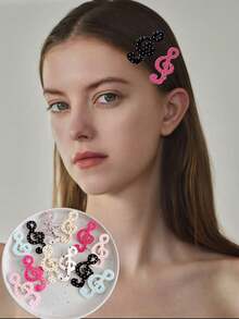 Minimalist Oval Embellished Hair Clip, Simple Side-Parted Bangs Hair Clip, Casual Solid Color Hair Accessory, Suitable For Summer, Vacation, Travel, Designed For Women - Multicolor - View 5