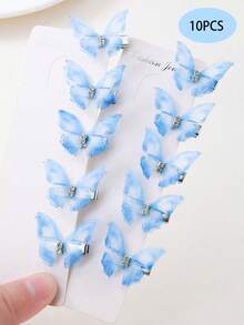 20PCS/10PCS Multi-Color Double Layer 3D Butterfly Hair Clips, Cute Princess Versatile Side Hair Accessories, Suitable For Daily Use - Blue - View 12