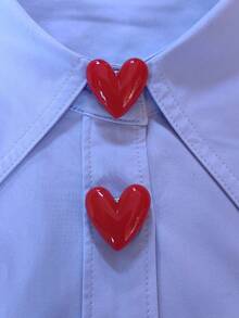 1pc/2pcs Elegant Heart-Shaped Button Decor, Shirt Button Cover Clip-On Decorative Buttons, Fashion Crystal Cufflinks Suitable For Tuxedo And Wedding Dress Decoration - Red - View 2