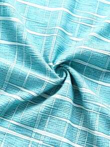 Vintage Geometric Textured Print Men's Plus Size Lightweight Polyester Short Sleeve Shirt - Mint Green - View 3