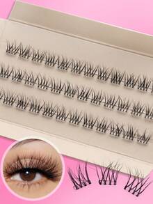 Waloshow Customized High-End Natural Long False Eyelashes, Soft C/D Curl Self-Adhesive Cluster Fluffy Eyelash Set, Eyelash Length 11-13mm, DIY Eyelash Extension, Lightweight And Fit, Glue-Free Eyelash Extension - C - View 2