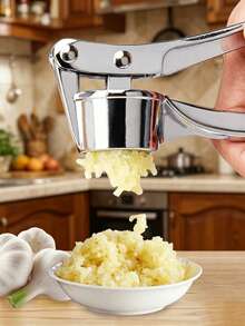 1pc Stainless Steel Garlic Press, Fashionable Silver Multi-Function Kitchen Garlic Mincer - Multicolor - View 2