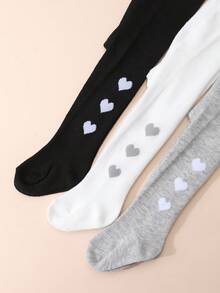 3 Pairs Girls' Heart Pattern Fitted Tights For Spring/Autumn, Suitable For Back To School Season Uniform Matching - Multicolor - View 9