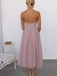 Women's Elegant European-Style Sheer Mesh Dress With Straps, Perfect For Dinner Parties, A New Fashion , And A Stylish, Feminine Casual Dress. - 粉色 - 查看 6