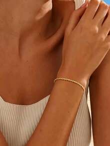 Pulseira de Corrente Minimalista Fashion, Corrente de Contas Espaçadoras, Corrente Onda de Água, Corrente Lâmina, Corrente Torcida, Joias de Corrente Personalizada de Luxo Leve e Nicho Adequada para Meninas e Mulheres (Número Aleatório de Contas) - Dourado - Visão 3