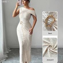jianchaimaoyi02  Vestido sin mangas con decoración de metal texturizado para mujeres - Albaricoque - Ver 2