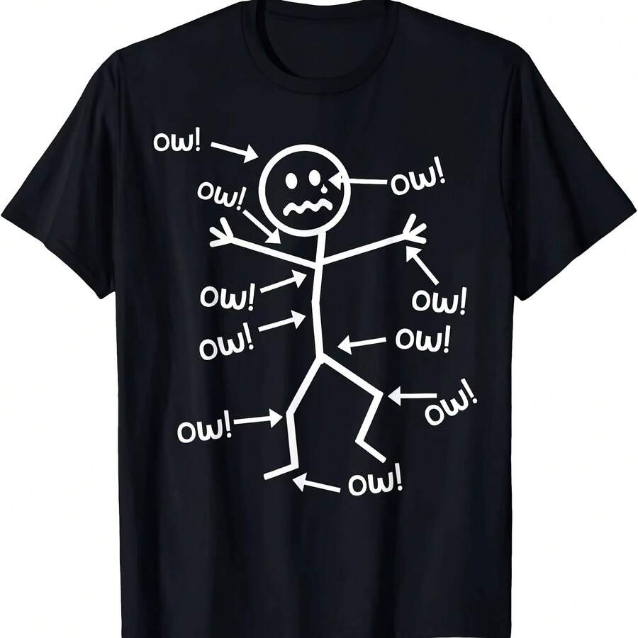 Women's Ow Ow Ow Chronic Pain Awareness Graphic Print T-Shirt, Funny Short Sleeve Crew Neck Top, Summer Casual Wear Y2k - 彩色 - 查看 1