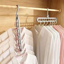 5pcs/Pack - Grey 9-Hole Multi-Function Hanger Storage Rack -- Equipped With Grey Rotating Hooks, Non-Slip And Space-Saving. Suitable For Hanging Coats, Shirts, Dresses, Ties And Pants. - View 5