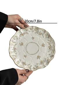 1pc French Vintage Heavy Embossed Ceramic Cup And Saucer, Moonlight Lace Edge Coffee Cup And Saucer, Gold Rim Floral Western Plate, Dessert Plate, Garden Party, Chatting And Hosting, Holiday Gift - Multicolor - View 11