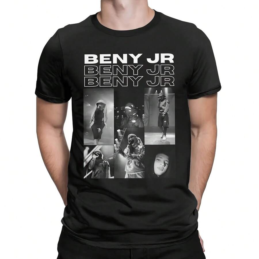 Camiseta con estampado de cantante negra para hombre, camiseta de manga corta con cuello redondo, camiseta para adulto - Multicolor - Ver 1