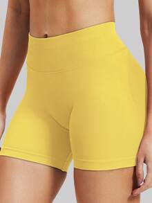 女款高腰無縫瑜伽短褲 - 高彈性、提臀，適合跑步、健身與戶外活動運動服飾 | 時尚外觀 | 彈性面料，運動休閒風 - 黃色 - 查看 9