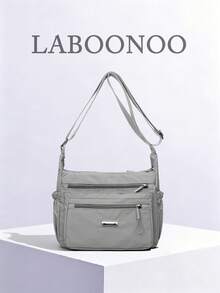 Bolso de hombro casual de nailon con correa ajustable, bolso de hombro con múltiples compartimentos, unicolor, cierre de cremallera, forro de poliéster, bolso bandolera ligero perfecto para uso diario - Gris - Ver 2