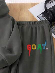 Tween Boy Hooded Letter Print Long Sleeve Sweatshirt And Sweatpants Casual Daily Set - Dark Grey - View 5