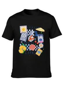 Original Women's Oversized T-Shirt With A Summery Italian Print. Cool And Comfortable Cotton, Featuring Vespa, Pizza, And Lemon Designs. Perfect For Holidays And Gifts. - 黑色 - 查看 3