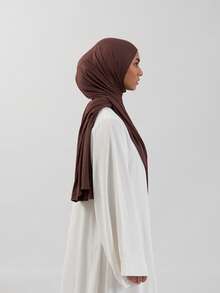 1 buah Hijab Modal Instan Wanita Warna Polos - Jilbab Muslim Rajut Lembut dan Elastis, Jilbab Selip Warna Polos, Cocok untuk Pemakaian Sehari-hari - Coffee Brown - View 4