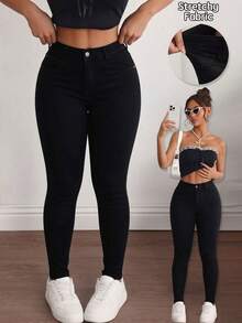 Women's Skinny Jeans With A Figure-Enhancing Design - 黑色 - 查看 1