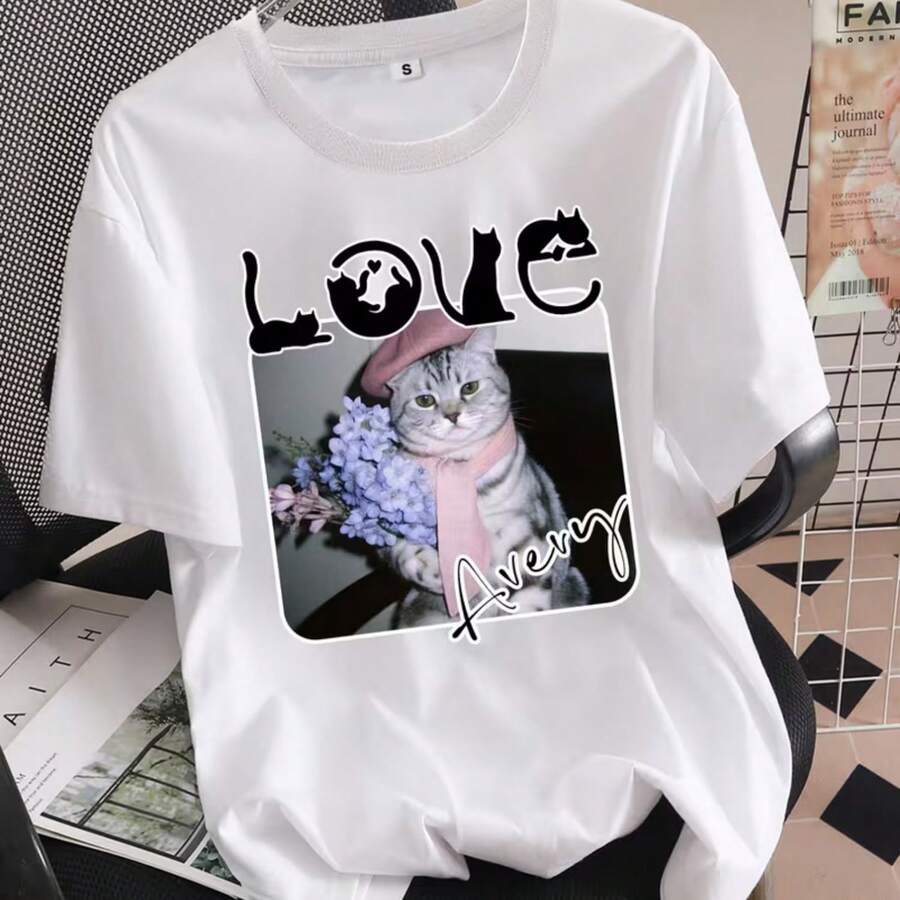 Camisetas personalizadas para parejas con nombrestexto personalizados, regalos ideales para parejas, con lindos diseños de gatos, aptas para cualquier temporada y hechas para la comodidad - Blanco - Ver 1