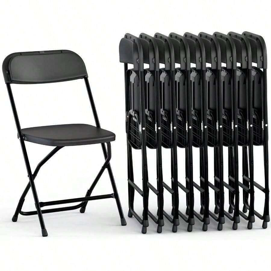 4 Or 10 Pack Folding Plastic Chairs For Weddings, Parties Home Events - 10 Pack Black - View 1