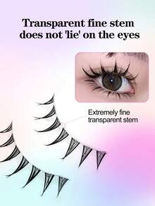 Waloshow 1 Box/2 Boxes 5 Pairs Japanese And Korean Comic Eye Sharp Tail Invisible Stem Comfortable False Eyelashes Simulation Eyelashes Lightweight Curled One-Piece Full Strip Party Daily False Eyelashes - Black - View 6