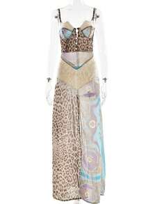 Vestido largo gasa tirantes sin hombros con abertura estilo chica sexy verano - Azul - Ver 6