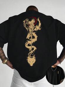 Crew Neck T-Shirt With Front And Back Print, Pure Cotton, Short Sleeve, Summer Fashion, Casual Style, Everyday Essential, Gift Option - Hitam - View 1