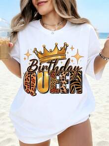 Camiseta de mujer con estampado de leopardo y corona de reina de cumpleaños, blanca, de talla grande, regalo de cumpleaños para ella, atuendo de fiesta, ropa de playa, top de verano. - Blanco - Ver 1