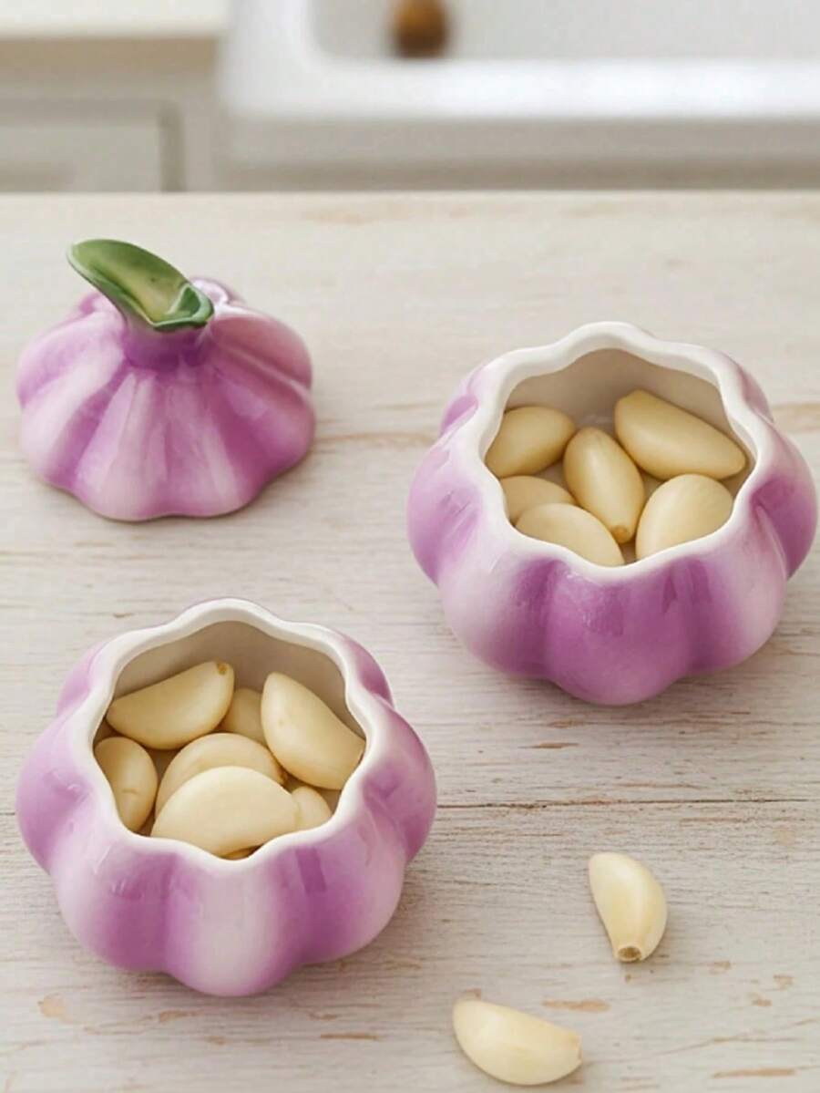 Garlic Storage Jar, Ceramic Kitchen Seasoning Container, Suitable For Home Kitchen And Dining Table, Garlic, Ginger, Chili, Valentine's Day, Perfect Gift - Multicolor - View 1