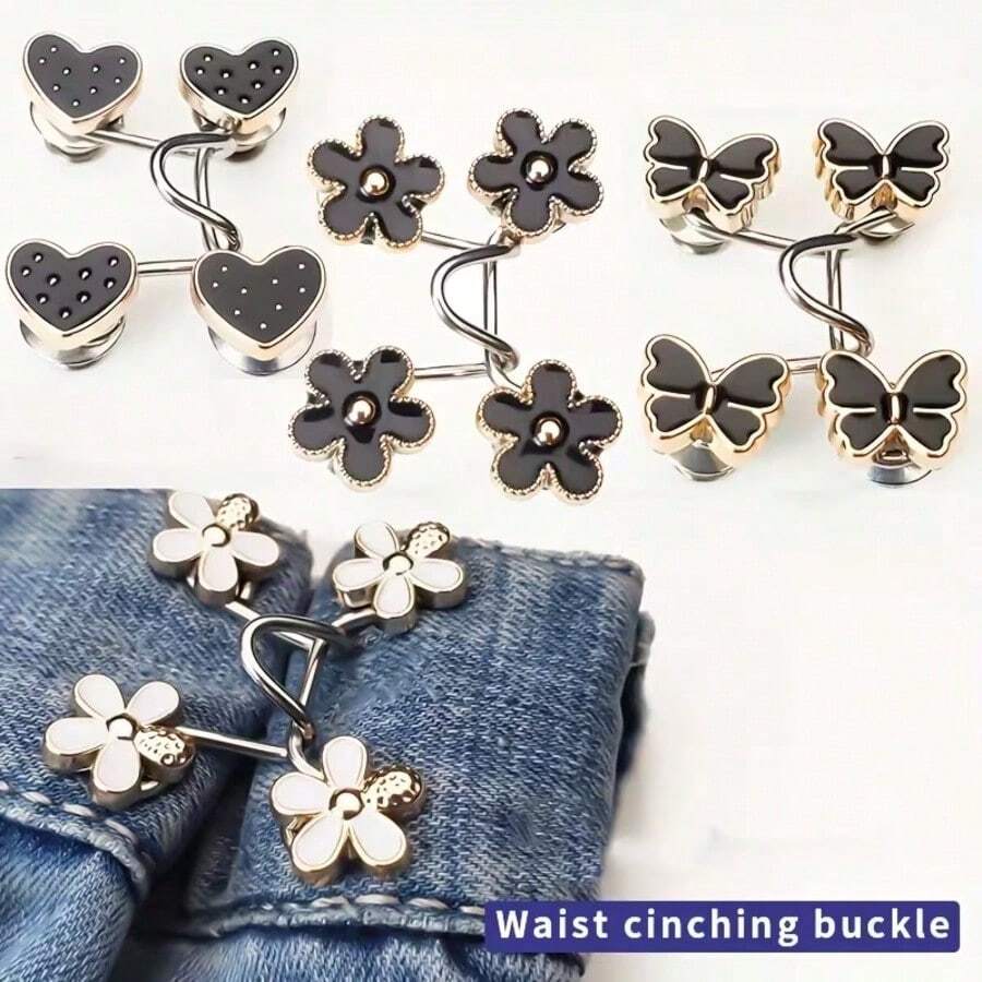 2 pares de botones sin perforación para apretar la cintura de los jeans, reductor de talla de cintura, hebilla de metal ajustable y desmontable, faja de cintura anti-exposición - 2paris - Ver 1